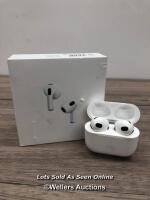 *APPLE AIRPODS 3RD GEN WITH MAGSAFE CHARGING CASE (MME73ZM/A) / POWERS UP, CONNECTS TO BLUETOOTH, BOTH EARPODS WORKING