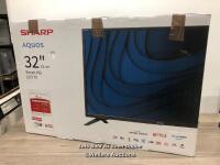 *SHARP 1T-C32EE2KF2FB 32 INCH HD READY SMART TV / WITH POWER, WITH PICTURE, WITH SOUND, WITH REMOTE, NO STAND OR SCREWS, WITH ORIGINAL BOX, SCREEN APPEARS IN GOOD CONDITION