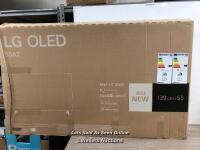 *LG 55 4K UHD TV 2022 OLED55A26LA / POWERS UP, SCREEN APPEARS IN GOOD CONDITION, NO REMOTE, NO STAND, WITH ORIGINAL BOX