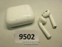 *APPLE AIRPODS / A1602 / SERIAL: GFHXX0H4H8TT / BLUETOOTH CONNECTION TESTED & APPEARS FUNCTIONAL