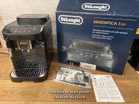 *DE'LONGHI MAGNIFICA EVO BEAN TO CUP COFFEE MACHINE ECAM290.22.B / 4 COFFEE BASED ONE-TOUCH RECIPES / CUSTOMIZE AROMA AND QUANTITY / POWERS UP / SIGNS OF USE