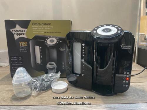 *TOMMEE TIPPEE PERFECT PREP MACHINE, BLACK / MINIMAL SIGNS OF USE, POWERS UP - NOT FULLY TESTED