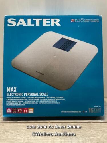 *SALTER MAX CAPACITY DIGITAL BATHROOM SCALE / SIGNS OF USE, REQUIRES BATTERIES