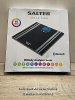 *SALTER MIBODY BLUETOOTH DIGITAL SCALES / SIGNS OF USE, REQUIRES BATTERIES
