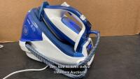 *TEFAL STEAM IRON BLUE/WHITE / POWERS UP, NOT FULLY TESTED / SIGNS OF USE