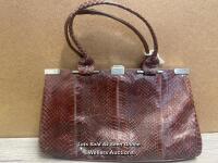 VINTAGE SNAKE SKIN HAND BAG, EX TOAD HALL FILM PROP REPORTED TO HAVE BEEN USED BY MISS MARPLE