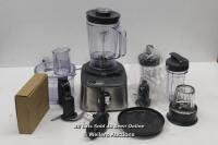 *KENWOOD FDM312SS MULTI PRO COMPACT FOOD PROCESSOR / HANDLE AND SOME ACCESSORIES DAMAGED / POWERS UP, NOT FULLY TESTED FOR FUNCTIONALITY [2969]