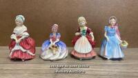 FOUR ROYAL DOULTON FIGURINES; WENDY, VALERIE, MONICA AND PEGGY. TALLEST 13CM HIGH