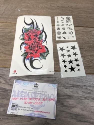 *BLACK TRIBAL AND TWO RED ROSES TATTOO FAKE PRESS STICKER WOMEN MENS SLEEVE ARM