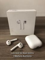 *APPLE AIRPODS WITH CHARGING CASE / MV7N2ZM/A (2ND GEN) / POWERS UP, CONNECTS TO BLUETOOTH, MINIMAL SIGNS OF USE
