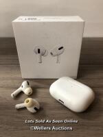 *APPLE AIRPODS PRO WITH WIRELESS CHARGING CASE / MWP22ZM/A / POWERS UP, CONNECTS TO BLUETOOTH, ISSUE WITH RIGHT EAR, SIGNS OF USE