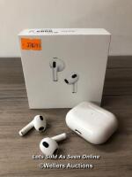*APPLE AIRPODS 3RD GENERATION / MME73ZM/A / POWERS UP, CONNECTS TO BLUETOOTH, MINIMAL SIGNS OF USE