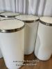 *7X WHITE BARREL TABLES, LIGHTS CAN BE INSTALLED INSIDE, SOME LIDS MAY BE TOO BIG, LARGEST IS 110CM (H) X 62CM (W) / ITEM LOCATION: BRISTOL (BS35), FULL ADDRESS WILL BE GIVEN TO WINNING BIDDER - 3