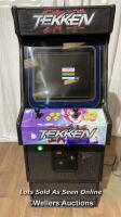 *TEKKEN BRANDED ARCADE MACHINE, NOT WORKING, MAY NEED SOME RESTORATION, WHEELS AT BASE FOR EASY MOVING, 160CM (H) X 74CM (W) X 60CM (D) / ITEM LOCATION: BRISTOL (BS35), FULL ADDRESS WILL BE GIVEN TO WINNING BIDDER