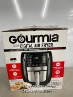 *GOURMIA 5.7L DIGITAL AIR FRYER WITH 12 ONE TOUCH COOKING FUNCTIONS / SIGNS OF USE, POWERS UP, NOT FULLY TESTED