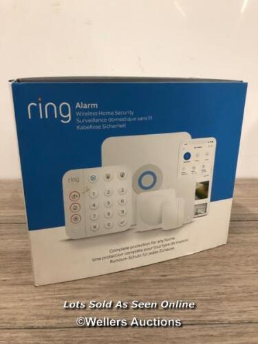*RING 11PC ALARM STARTER KIT WITH OUTDOOR SIREN (RECEIVE NOTIFICATIONS WHEN ANY OF YOUR ALARM SENSORS ARE TRIGGERED / 24-HOUR BACKUP BATTERY: KEEP YOUR HOME SAFE AND SECURE, EVEN IF THE POWER GOES OUT) / NEW AND SEALED