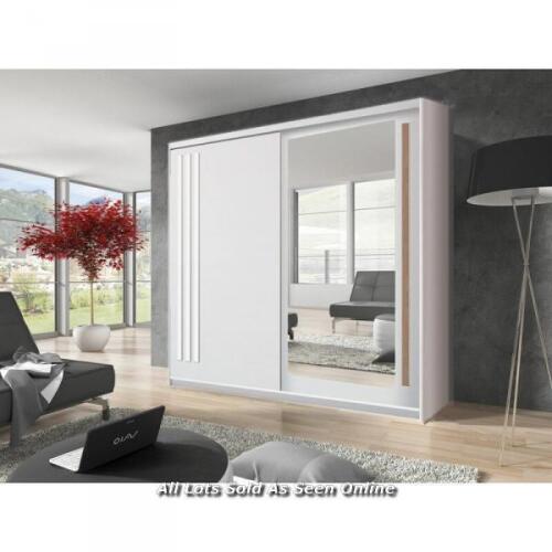 *MERCURY ROW ALULA 2 DOOR SLIDING WARDROBE / FINISH: WHITE / SMALL DAMAGE / ALL ITEMS HAVE STOCK IMAGES WITH ACTUALS AS THE 2ND IMAGE. COLLECTED AND BOOKED FOR HOMESTEAD FARM. [2994]