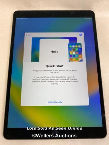 *APPLE IPAD AIR 3 (2019) / A2123 / 256GB / SERIAL: F9FYG01KLMVV / I-CLOUD (ACTIVATION) UNLOCKED / POWERS UP & APPEARS FUNCTIONAL