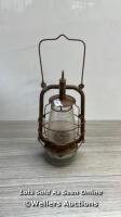 *OLD BAT GLASS KEROSENE OIL HURRICANE - STORM LAMP LANTERN