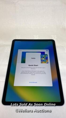 *APPLE IPAD AIR (2020) 4ND GEN / A2316 /64GB /SERIAL: GG7GM438Q16Q / I-CLOUD (ACTIVATION) UNLOCKED / POWERS UP & APEARS FUNCTIONAL / RESTORED TO FACTORY DEFAULTS