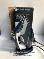*RUSSELL HOBBS 26020 CORDLESS ONE-TEMPERATURE STEAM IRON - SAFE ON ALL FABRICS WITH QUICK CHARGE FUNCTION AND AUTO SHUT OFF, 350 ML TANK, 2600 W / GOOD CONDITION / POWERS UP - NOT FULLY TESTED FOR FUNCTIONALITY [3001]
