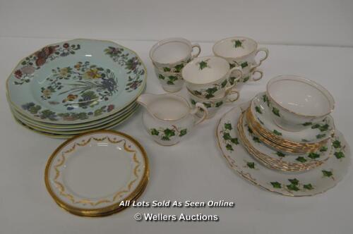 COLCLOUGH 21 PIECE BONE CHINA TEA SERVICE WITH FIVE CALYX WARE PLATES AND FIVE WHITE SIDE PLATES