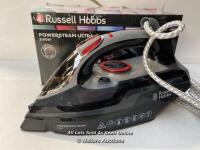 *RUSSELL HOBBS POWERSTEAM ULTRA 3100W VERTICAL STEAM IRON 20630 / BLACK & GREY / POWERS UP - APPEARS TO BE FUNCTIONAL [3006]