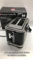 *RUSSELL HOBBS 28091 STRUCTURE TOASTER, 2 SLICE - CONTEMPORARY DESIGN FEATURING LIFT AND LOOK WITH FROZEN, CANCEL AND REHEAT SETTINGS, BLACK / POWERS UP, NOT FULLY TESTED FOR FUNCTIONALITY