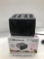*TOASTER 4 SLICE TOASTER BT410 STEELINESS STEEL HOUSING BLACK TOASTER 1300W AUTO PUP UP FUNCTION / POWERS UP - NOT FULLY TESTED FOR FUNCTIONALITY / MINIMAL SIGNS OF USE [3003]