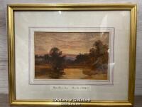 *ATTRIBUTED TO DAVID COX SNR (1783-1859) 'HADDON HALL AT SUNSET' FRAMED WATERCOLOUR 27 X 17.5CM, UNSIGNED