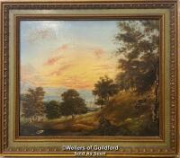 *Late 19th century oil on board of a sunset over a bay, 33.5 x 28cm, unsigned
