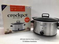 *CROCKPOT SIZZLE & STEW SLOW COOKER " 3.5 L (3-4 PEOPLE) " REMOVABLE HOB-SAFE BOWL SEARS MEAT & VEGETABLES " STAINLESS STEEL [CSC085] / POWERS UP - NOT FULLY TESTED FOR FUNCTIONALITY / MINIMAL SIGNS OF USE [3003]