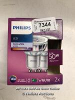 *PHILIPS LED CLASSIC SINGLE PACK [GU10 SPOT] 4.6W - 50W EQUIVALENT, 220 - 240V, COOL WHITE 4000K (NON-DIMMABLE) [3003]