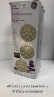 *5 INCHES (14CM) INDOOR / OUTDOOR WARM WHITE SPHERES WITH 150 LED LIGHTS - 3 PACK / POWER UP, APPEARS FUNCTIONAL [3007]