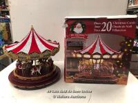 *DELUXE 17" CHRISTMAS CAROUSEL TABLE TOP ORNAMENT WITH LED LIGHTS & SOUNDS / MINIMAL SIGNS OF USE, NO VISIBLE DAMAGE, APPEARS TO BE FUNCTIONAL, INCLUDES WORKING POWER CABLE ( NOT ORIGINAL) [3009]