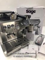 *SAGE BARISTA EXPRESS BES875BSS PUMP COFFEE MACHINE / POWERS UP, REPORTED AS CUSTOMER CHANGE OF MIND, VERY MINOR SIGNS OF USE [3010]