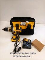 *DEWALT 18" TOOL BAG / DEWALT BRUSHLESS 18V POWER DRILL WITH CARGER AND BATTERY POWERS UP/LITTLE IF ANY USE WITH TOOL BAG [2971]