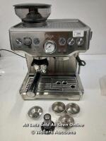 *SAGE BARISTA EXPRESS BES875BSS PUMP COFFEE MACHINE / POWERS UP, NOT FULLY TESTED FOR FUNCTIONALITY [2971]