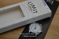 LADYS,LIMIT,QUARTZ WATCH,WHITE ARABIC BATTON DIAL,STEEL CASE,BLACK LEATHER STRAP / APPEARS TO BE NEW - OPENED BOX