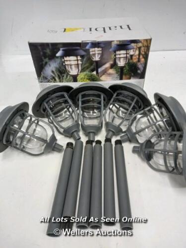 *HABITAT SET OF 6 CAGED STAKE SOLAR LIGHTS / SEE IMAGE FOR ACCESSORIES, CONTENTS & CONDITION / UNTESTED CUSTOMER RETUNS [2973]