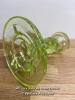 *ART DECO LIME GREEN PRESSED URANIUM GLASS CANDLESTICK. [LQD230] - 2
