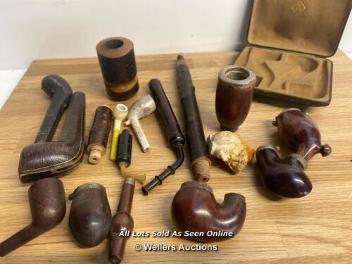 *ANTIQUE/VINTAGE SMOKING PIPE PARTS AND BOXES HORN WOOD SILVER AND CLAY [LQD230]